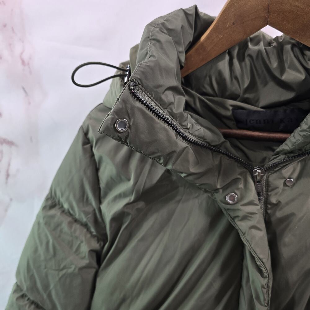 Jenni Kayne Down Coat Womens Medium Green Puffer Parka Hooded Long Midi - Picture 2 of 16